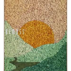 obraz hory so slnkom v pozadí a stromom v popredí so slovami bermoss machovy obraz, stabilizovany mach, machová stena, machová dekorácia